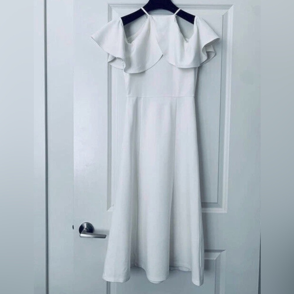 LPA MIDI Ruffle Sleeves Off Shoulders Dress in Off White Size S - Picture 2 of 3